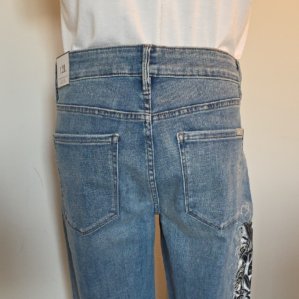 White House Black Market Blue Jeans with Black Floral Design - Picture 6 of 9